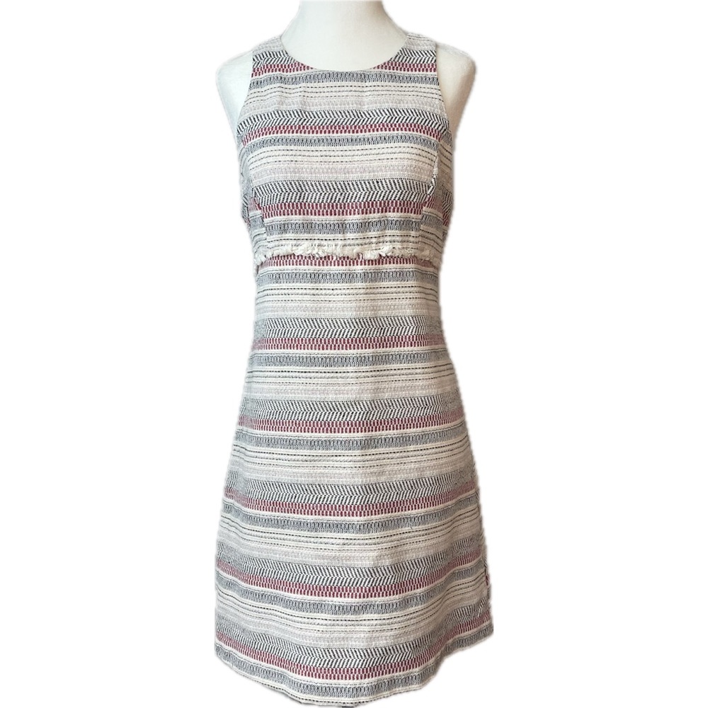 BCBGeneration Boho Striped Tweed Fringe Sleeveless Midi Dress; Sz 8; Xs
